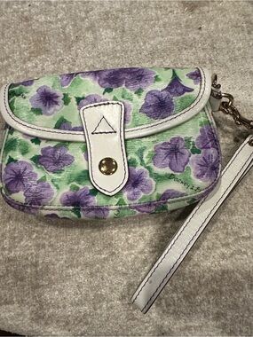 Dooney & Bourke Purple Floral Wristlet with White Trim